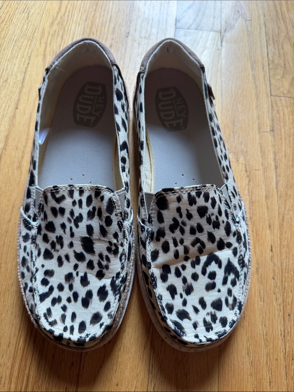 Hey Dude Women's Leopard Print Slip-On Flats - Beige and Black